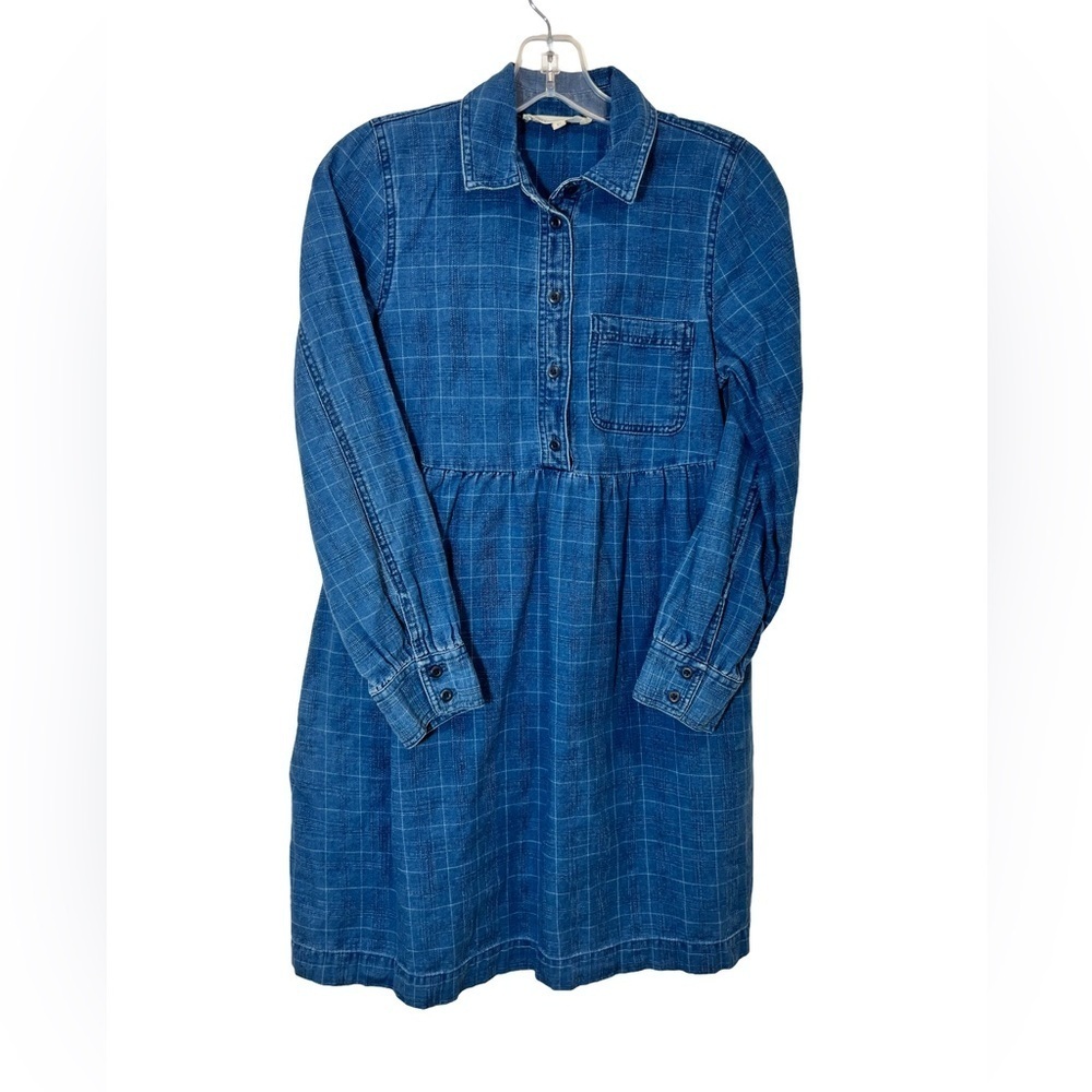 Madewell Lightwell Denim Babydoll Shirtdress Indigo Plaid Women’s XS